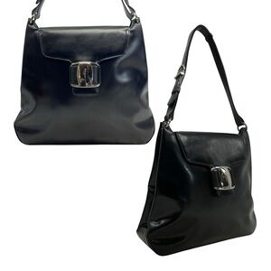 SALVATORE FERRAGAMO Large Enamel Leather Vara Shoulder Bag Handbag COA Dust Bag